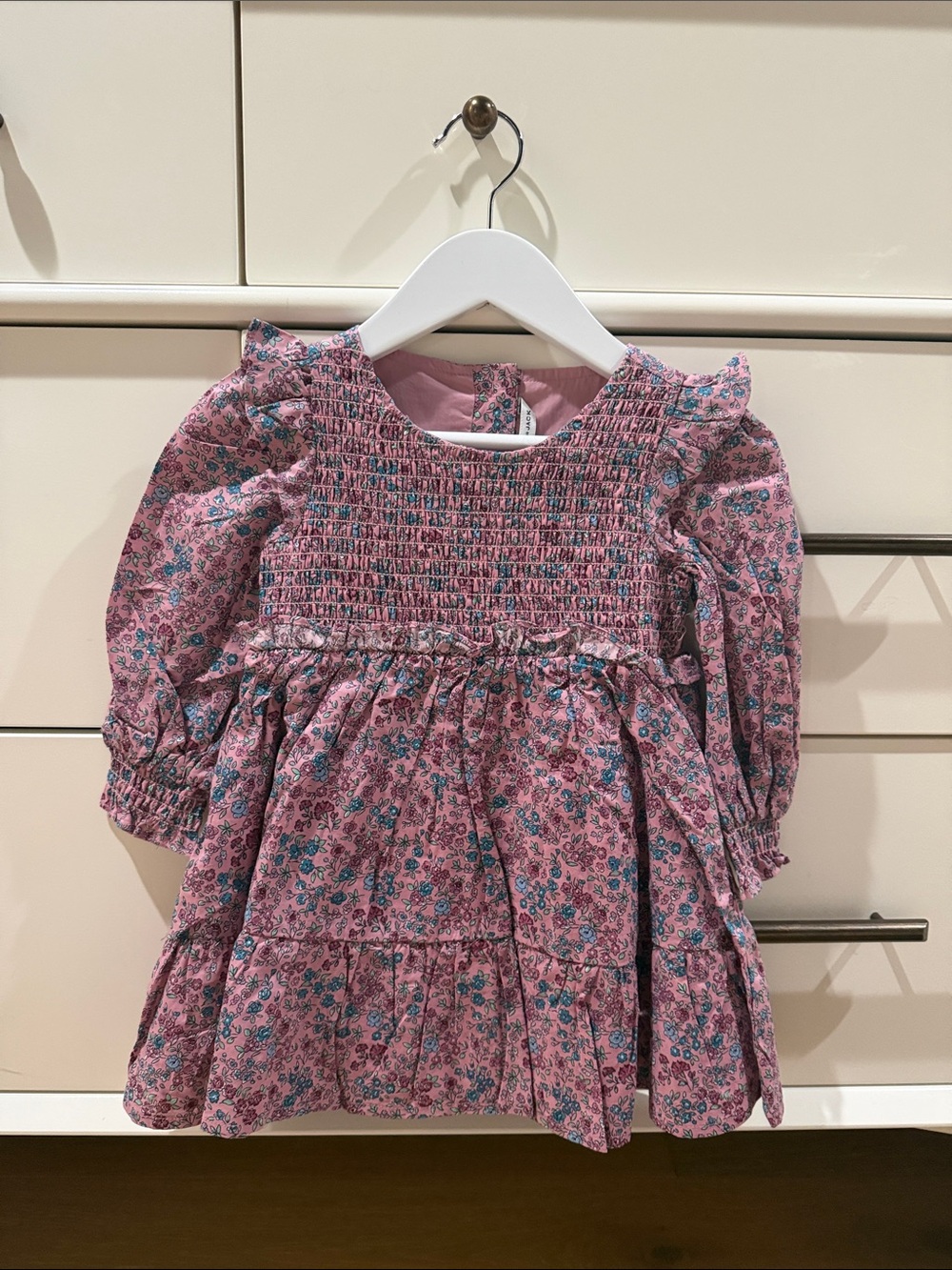 Janie and Jack Pink Floral Smocked Ruffle Dress